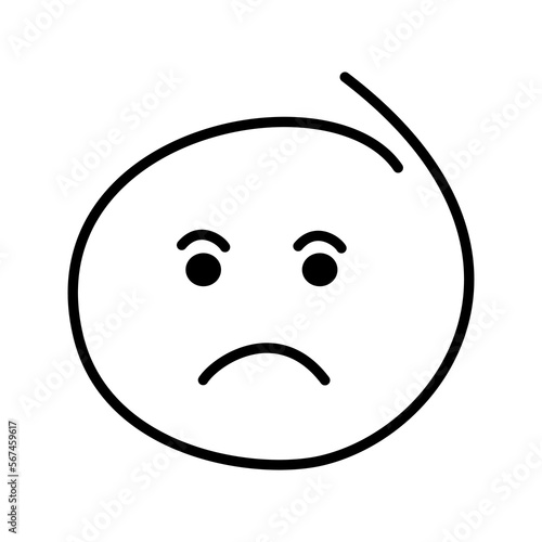 A black and white drawing of an ordinary emoticon with closed eyes is sad, offended