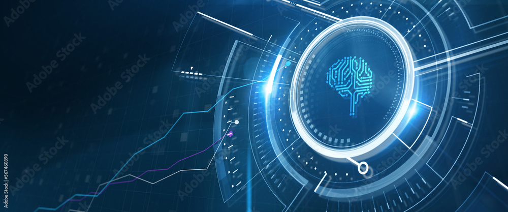 Obraz premium Artificial intelligence (AI), machine learning and modern computer technologies concepts. Business, Technology, Internet and network concept. 3d illustration