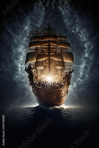 magical pirate ship sailing in sea