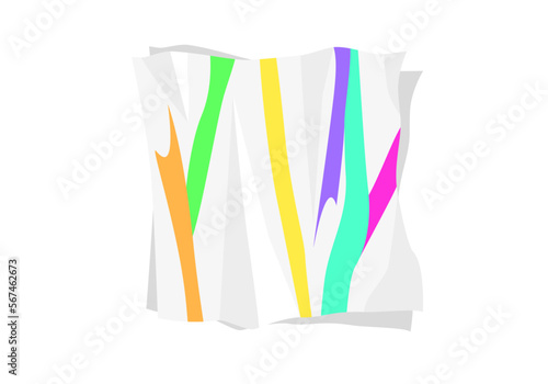 Multicolours print trendy colours highlighters on the creased napkin on the white background.