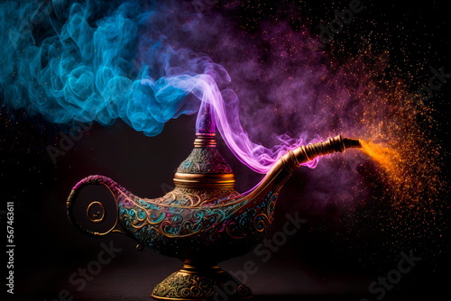 Magical mysterious aladdin lamp. Wallpaper . Generative AI