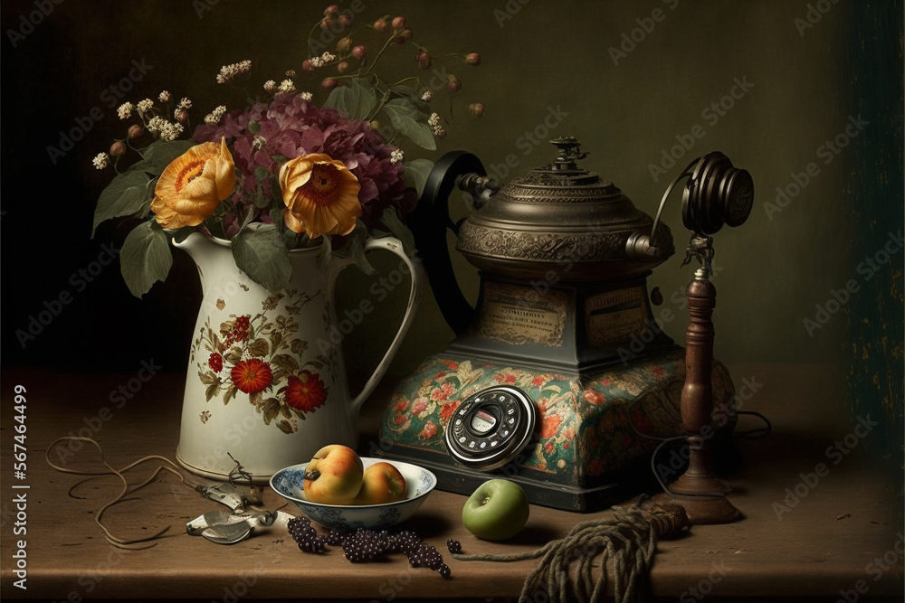 Nostalgic antique vintage Still life with old Vintage objects. Ai generated