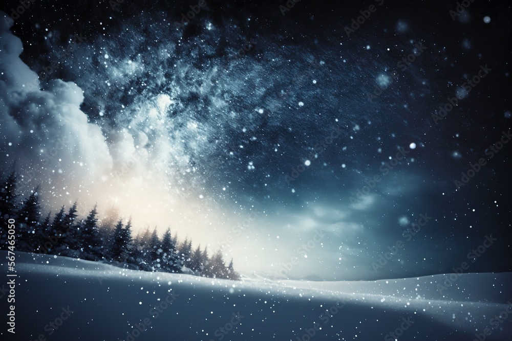 Naklejka premium wallpaper, beautiful winter with snowflakes, and starry sky