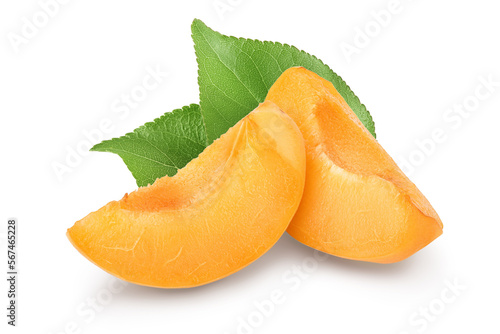 apricot fruit slices isolated on white background. Clipping path and full depth of field