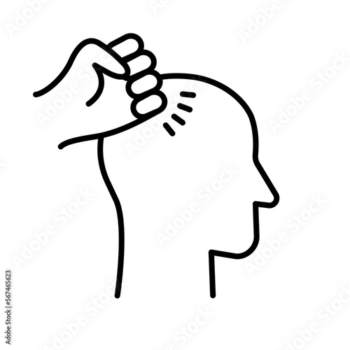 Pain with blows of on head. Concussion of brain. Pictogram isolated on white background.