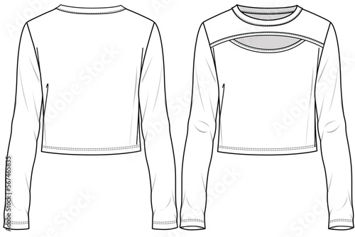 LONG SLEEVES WITH CREW NECK AND CUT OUTDETAIL FOR YOUNG WOMEN AND TEEN GIRLS IN VECTOR FILE
