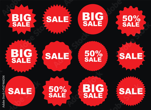 Set of tags for sale, Banners for sale, Red ribbon with prices and discounts, Red stickers for sale, SVG Vector