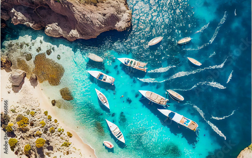 top view of boats near tropical islands. Generative AI photo