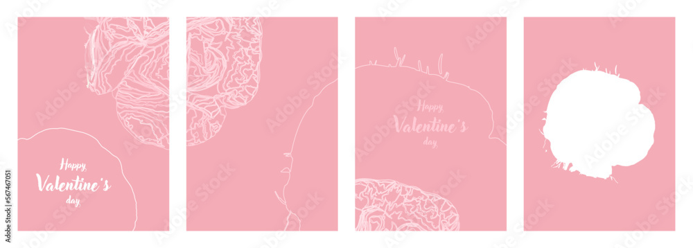 Background texture vector set. Pink background with hand drawn flowers and abstract design elements for St. Valentine Day. Cover for social media post, card, poster, web.
