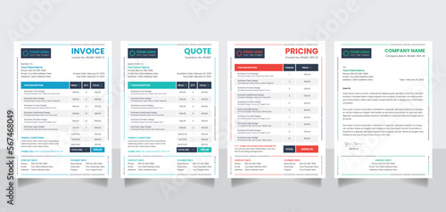 Creative business invoice quotation pricelist letterhead form design template vector