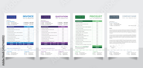 Creative business invoice quotation pricelist letterhead form design template vector