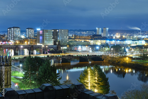 Night view of Glasgow across the River Clyde