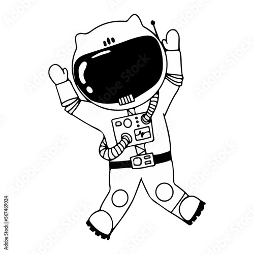 Cosmonaut in different poses. Astronaut in intergalactic space. galaxy. astronauts in a space suit with a helmet isolated on a white background. Black and white illustration