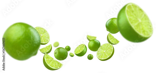 Fotografia Flying lime fruits cut out
