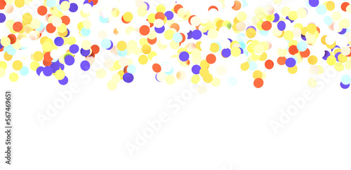 Multicolor confetti abstract background with a lot of falling pieces, isolated on a white background. Festive decorative tinsel element for design