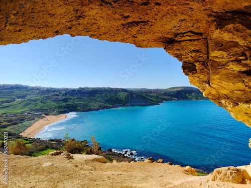 sea beach view through a cave
