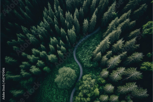 Aerial view of a forest road