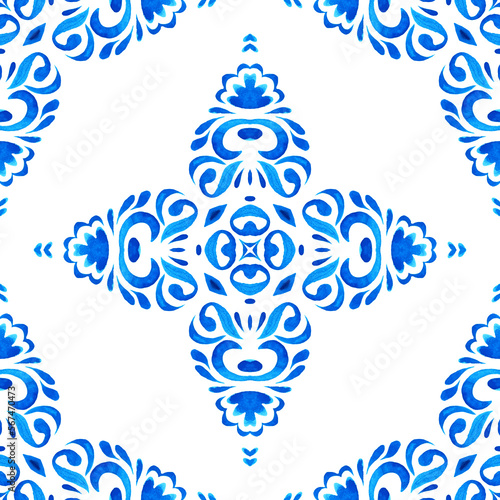 Geometric seamless tiles design surface background blue and white ornament