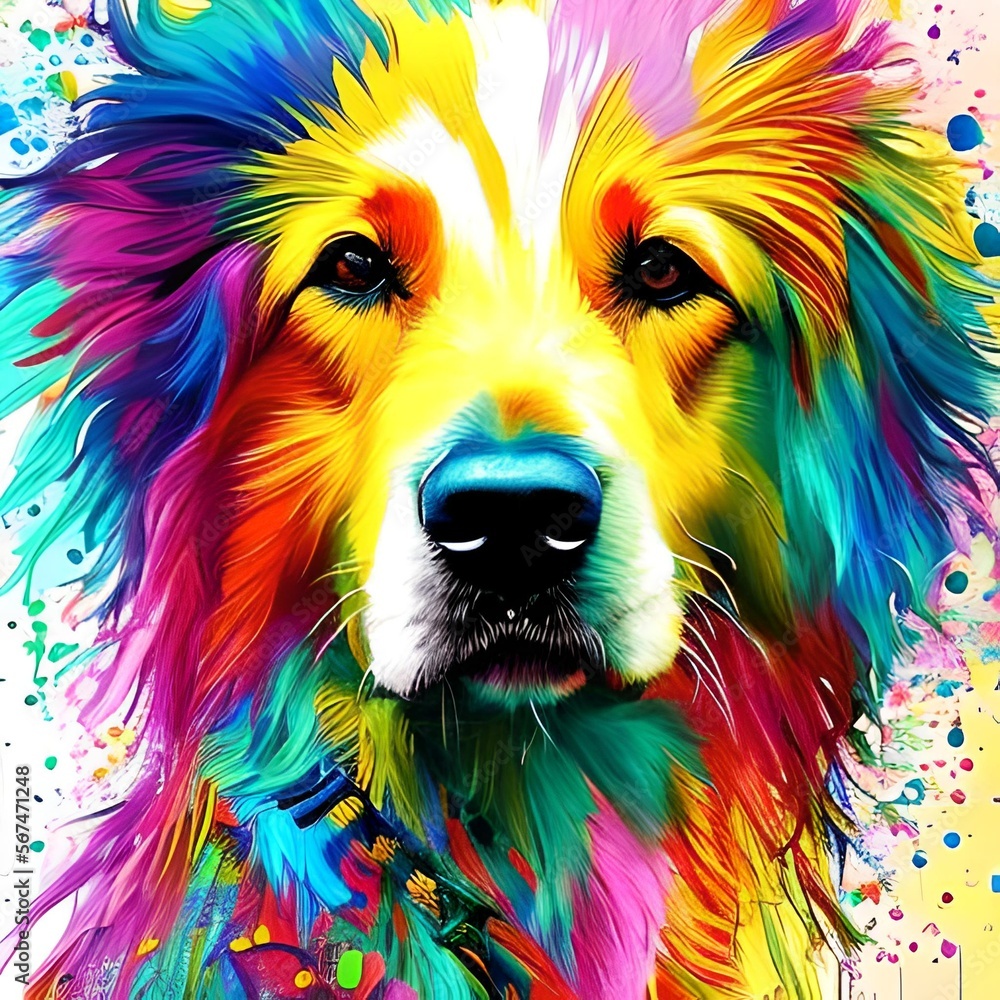 Golden retriever dog, pet, colors, portrait