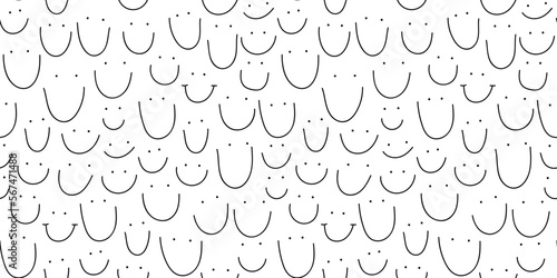 Simple people faces smile seamless pattern illustration. Black and white happy cartoon characters in funny children doodle style. Friendly community or kid group smiling background print.