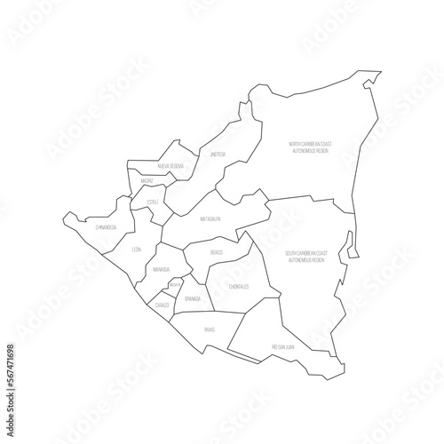 Nicaragua political map of administrative divisions