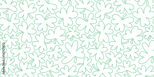 Green shamrock seamless pattern illustration. Natural clover leaf plant background print. St. Patrick's day holiday backdrop texture, irish culture wallpaper design.	