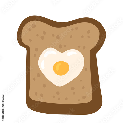 Heart shaped egg in toasted slice of rye bread. St Valentine's day Love breakfast design