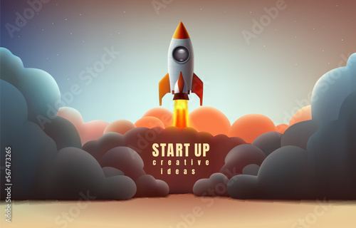 Rocket space startup, creative idea cover, landing page web site, Vector