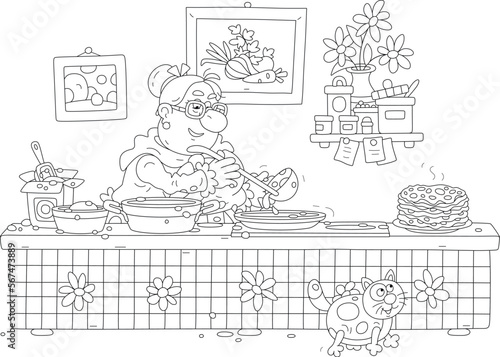 Funny granny frying tasty p...