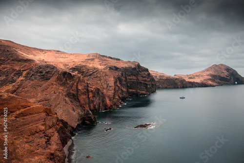  drone view to São Lourenço which,is the easternmost point of the island of Madeira. see how individual rocks were layered during formation,traveling, beautiful scenery