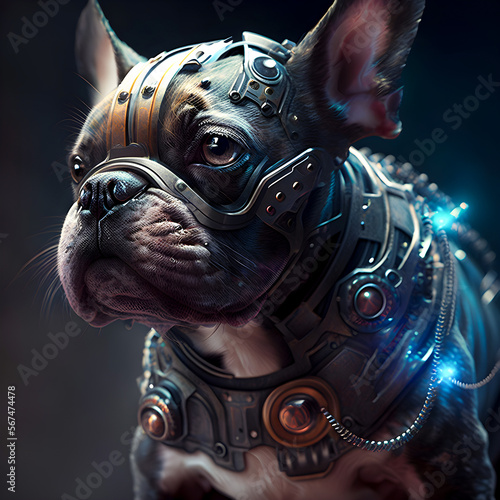 Portrait of robot dog, Fururistic technology concept 3d illustration, Generated by Ai.