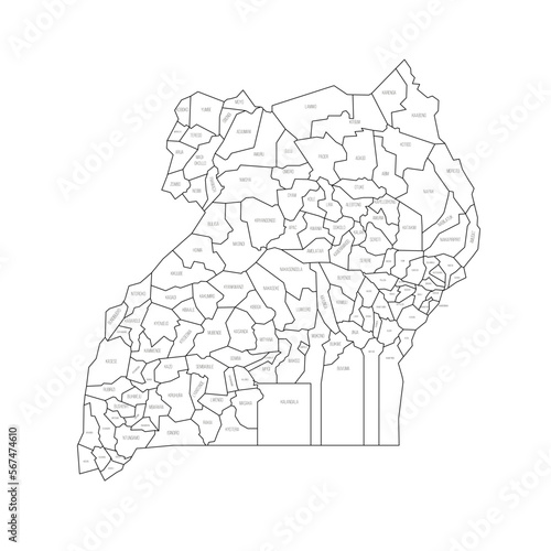 Uganda political map of administrative divisions