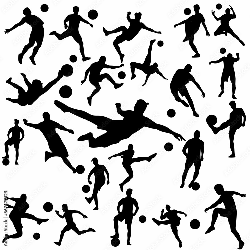 A set of soccer silhouettes, football players,
A set of soccer silhouettes, football players,