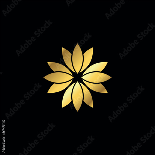 Gold Color Abstract Flower Decoration Mandala Vector Logo Template 