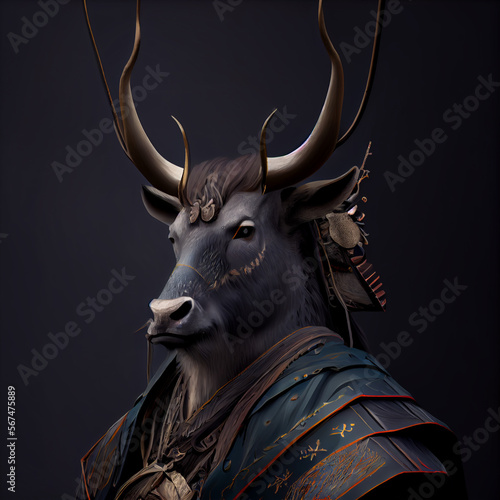 Champion samurai elk with gradient background, ai art, wallpaper background