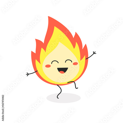 Happy smiling cartoon fire flame character dancing