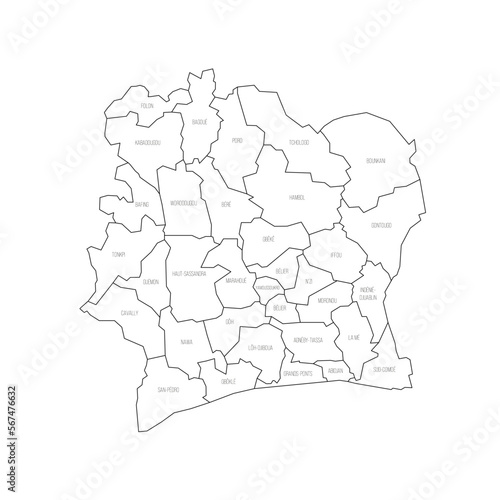 Ivory Coast political map of administrative divisions