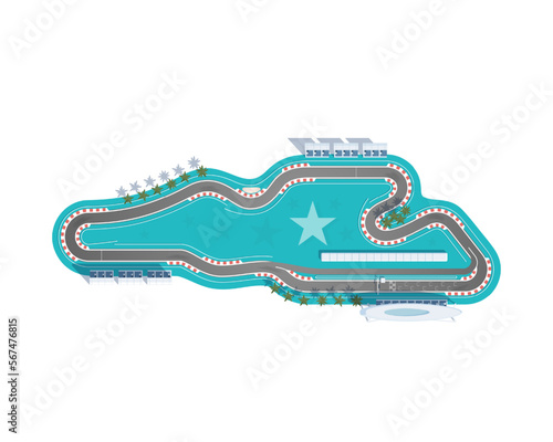 Motor racing circuit. Top-down racing track. Race track on a white background.
