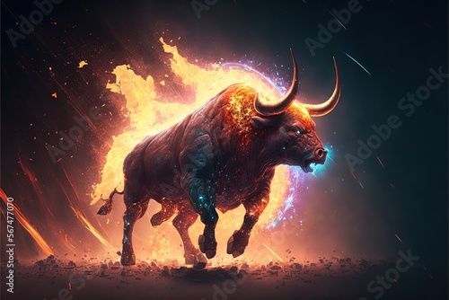 Crypto Market Bull Rising On A Trading Price Chart