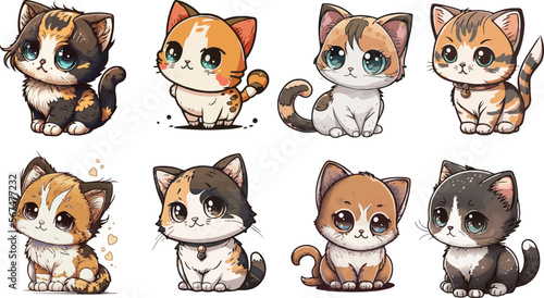 Set of cute cartoon cats for children. Colored vectors collections with isolated white background