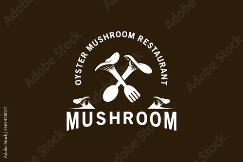 Oyster mushroom logo design, mushroom restaurant symbol vector illustration