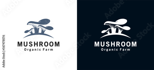 Oyster mushroom logo design, food consumption mushroom silhouette vector illustration