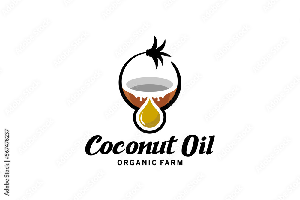 Obraz premium Pure natural coconut oil drop logo vector illustration design
