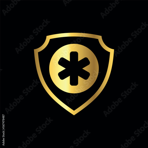 Gold Color shield healthcare cross icon vector template	
