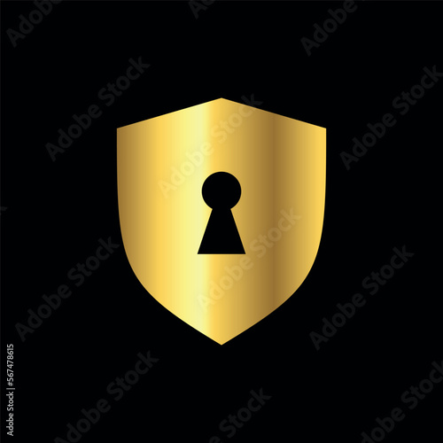 Gold Color shield padlock keyhole icon vector template	