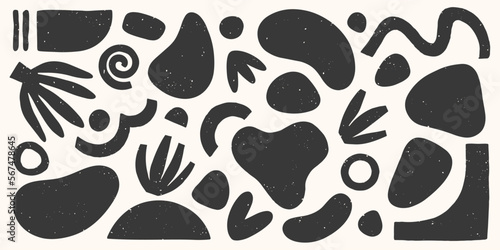 Bundle of vector black and white hand drawn various organic shapes,doodles and textures.Trendy contemporary design perfect for prints,flyers,banners,fabriс,branding design,covers and more.