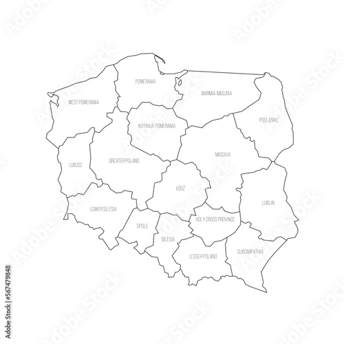 Poland political map of administrative divisions