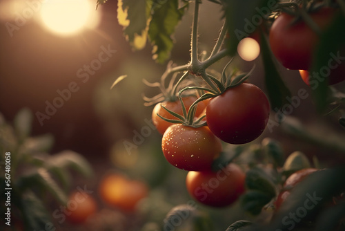 Cherry tomatoes on a vine. AI Generative 