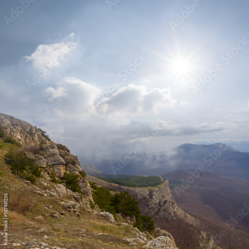 mountain slope at bright sunny day
