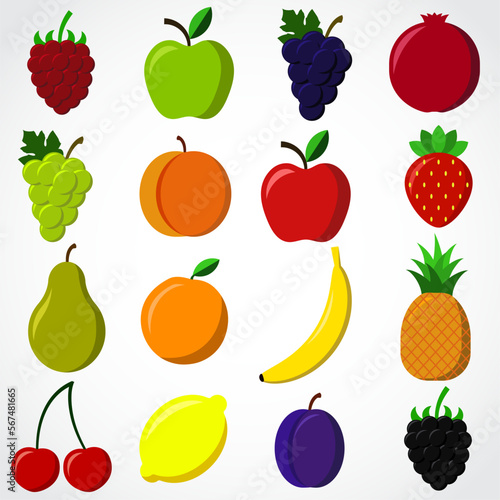 fruits color vector illustration icon set